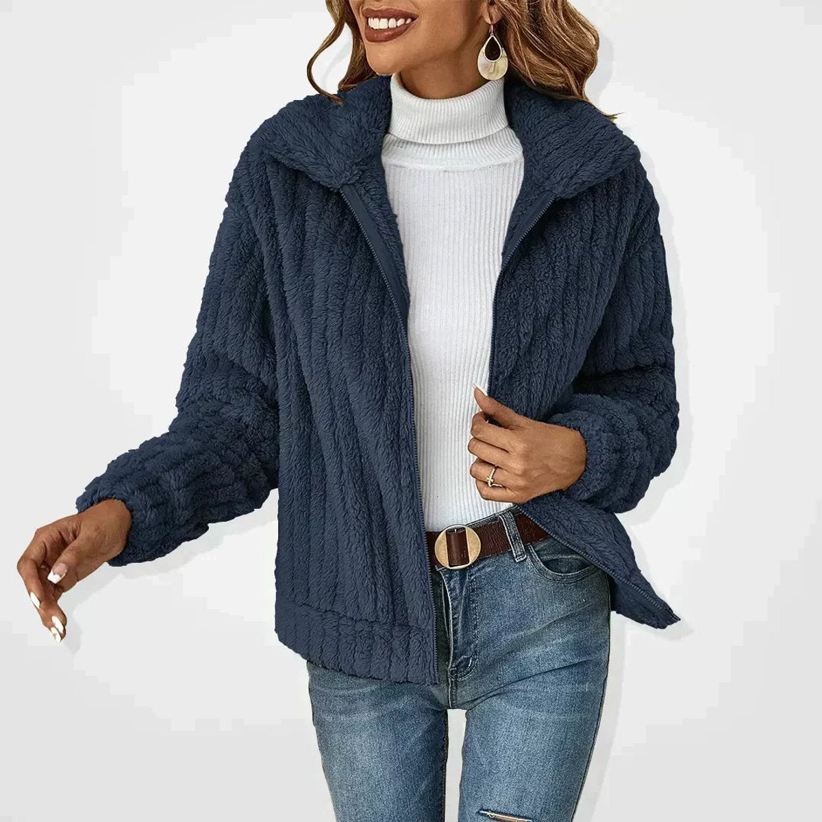Cozy Plush Sherpa Cardigan Jacket with Wide Lapel Collar for Layering 3