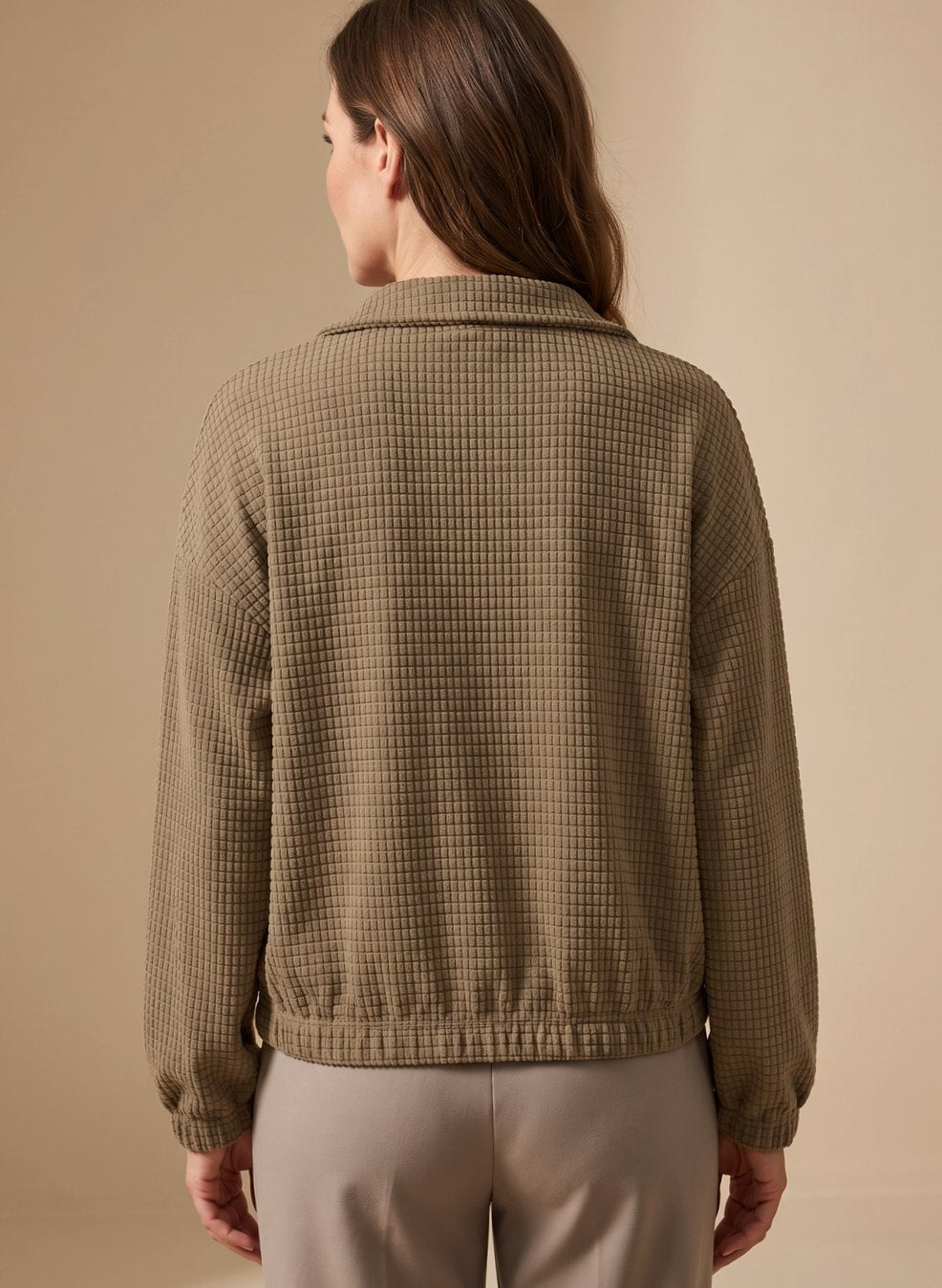 Cropped Waffle-Knit Jacket with Stand Collar and Snap Button Closure 4