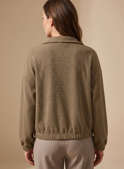 Cropped Waffle-Knit Jacket with Stand Collar and Snap Button Closure 4
