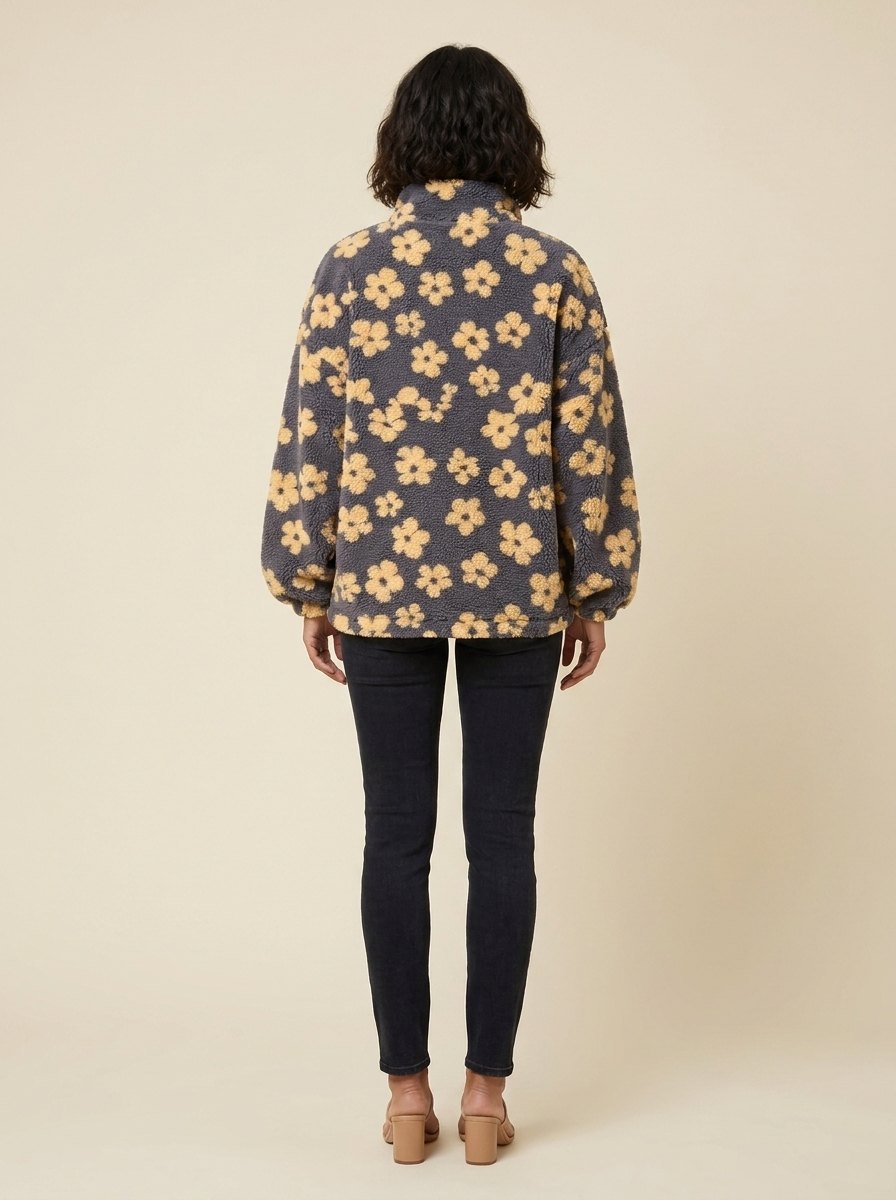 Daisy Oversized Sweater - Ultra-Soft Sherpa Fleece with Boho Floral Design 3