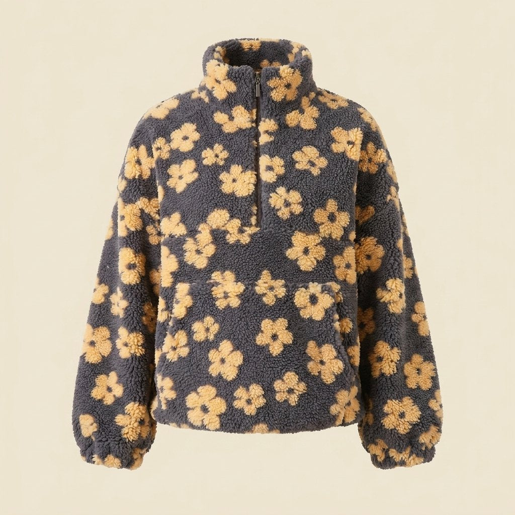 Daisy Oversized Sweater - Ultra-Soft Sherpa Fleece with Boho Floral Design 4