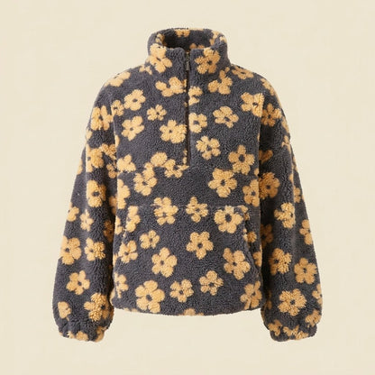 Daisy Oversized Sweater - Ultra-Soft Sherpa Fleece with Boho Floral Design 4