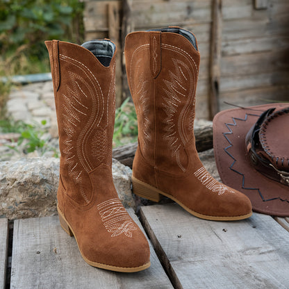 Damaris Wide Calf Western Cowboy Boots with Embroidered Detail and Round Toe 5