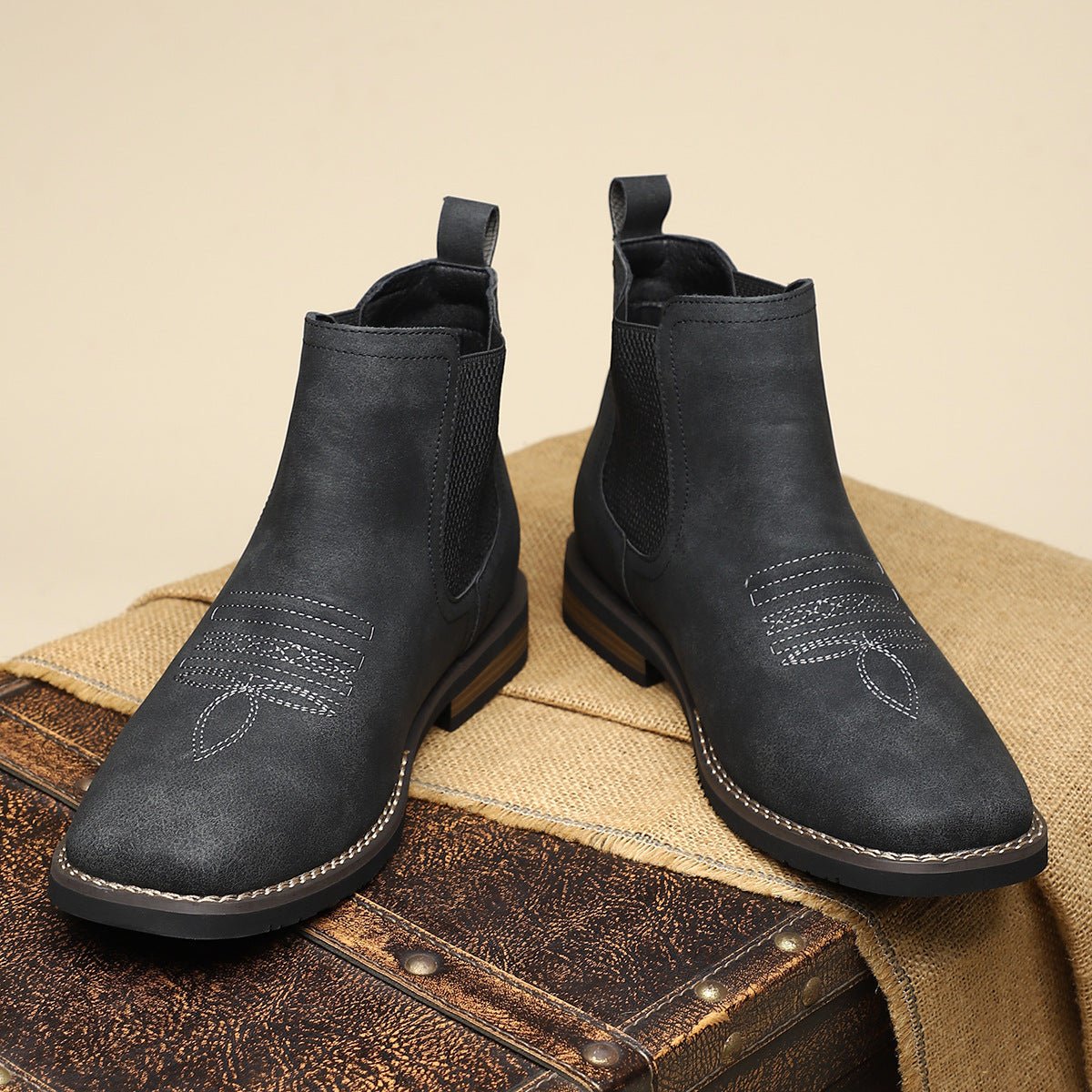 Daniel Western - Black Chelsea Boots With Elastic Side Panels & Stacked Heel 9