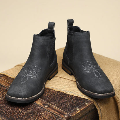 Daniel Western - Black Chelsea Boots With Elastic Side Panels & Stacked Heel 9
