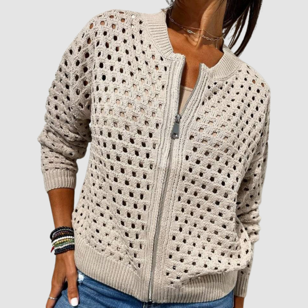 Desiree Premium Knitted Cardigan Sweater with Breathable Cutout Design and Zipper Closure 0
