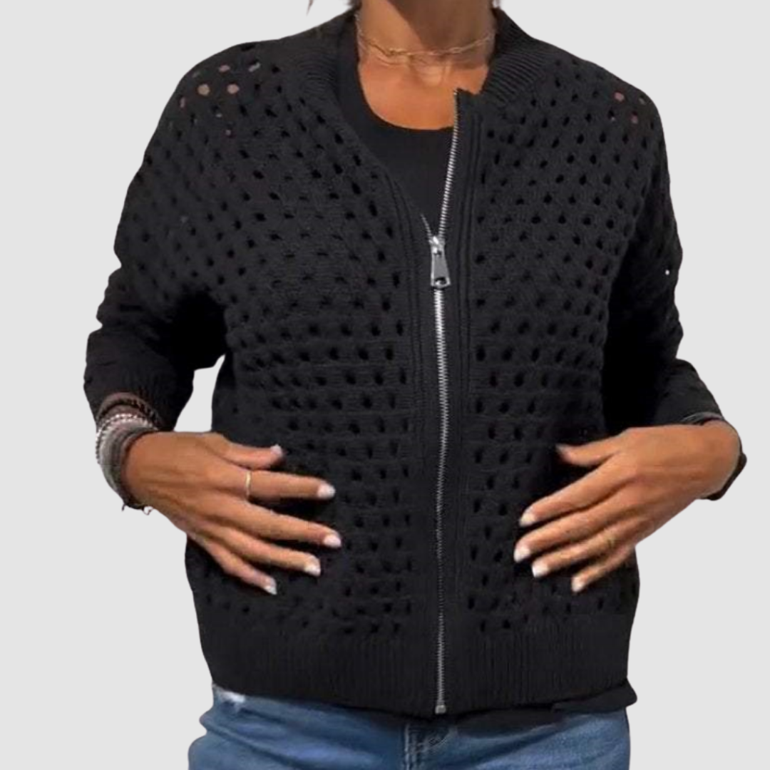 Desiree Premium Knitted Cardigan Sweater with Breathable Cutout Design and Zipper Closure 1