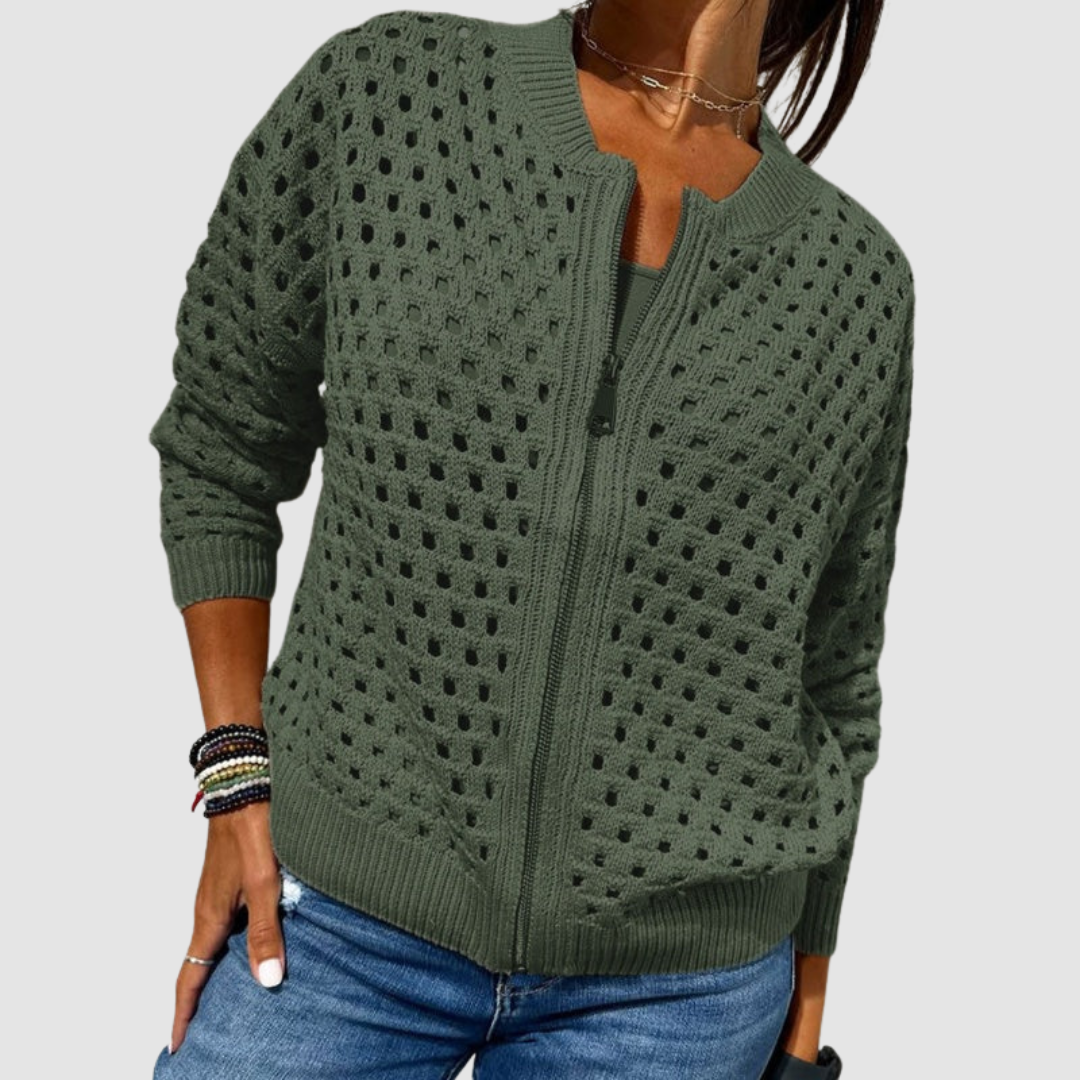 Desiree Premium Knitted Cardigan Sweater with Breathable Cutout Design and Zipper Closure 2