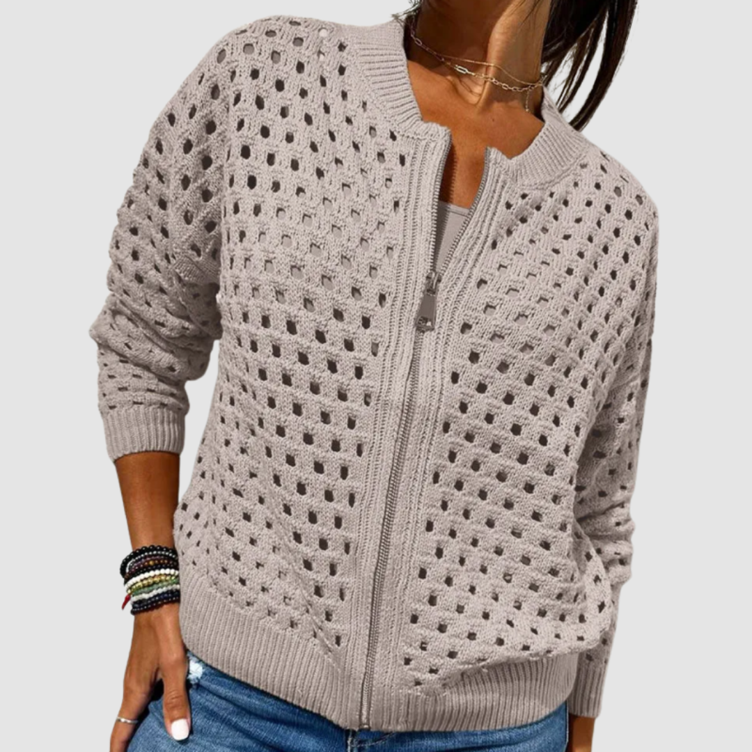 Desiree Premium Knitted Cardigan Sweater with Breathable Cutout Design and Zipper Closure 3