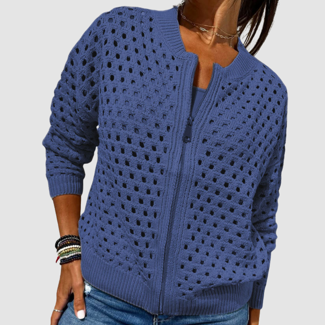 Desiree Premium Knitted Cardigan Sweater with Breathable Cutout Design and Zipper Closure 4