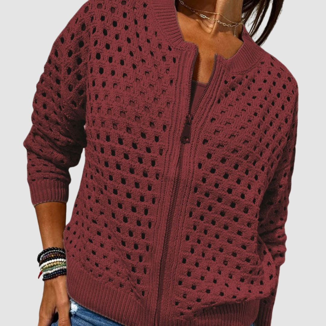Desiree Premium Knitted Cardigan Sweater with Breathable Cutout Design and Zipper Closure 5