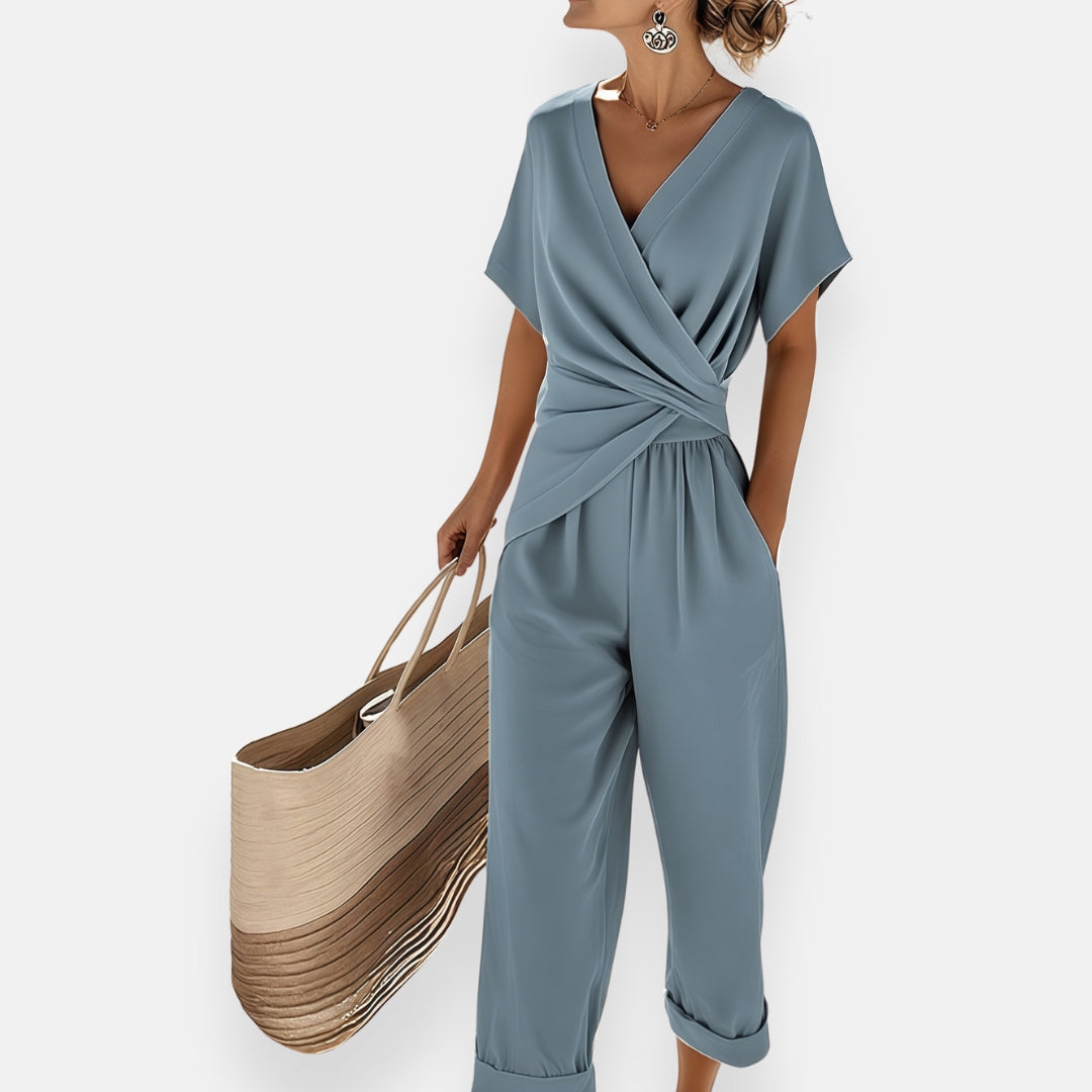 Draped Knot Black Jumpsuit - Elegant & Lightweight Women's Fashion Outfit 0
