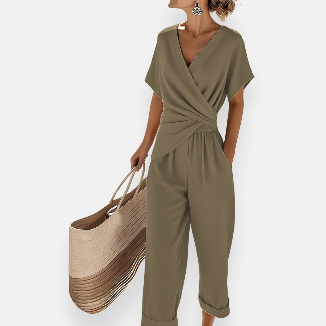 Draped Knot Black Jumpsuit - Elegant & Lightweight Women's Fashion Outfit 1