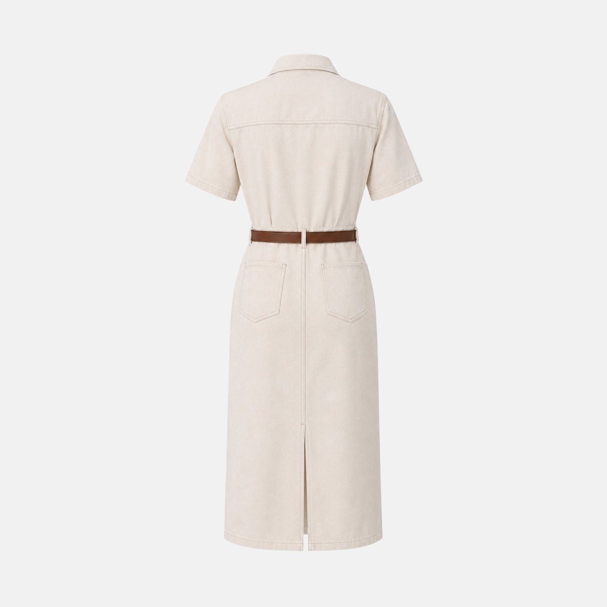 Ecru Midi Dress - Premium Cotton-Blend Twill with Tortoiseshell Buttons 4
