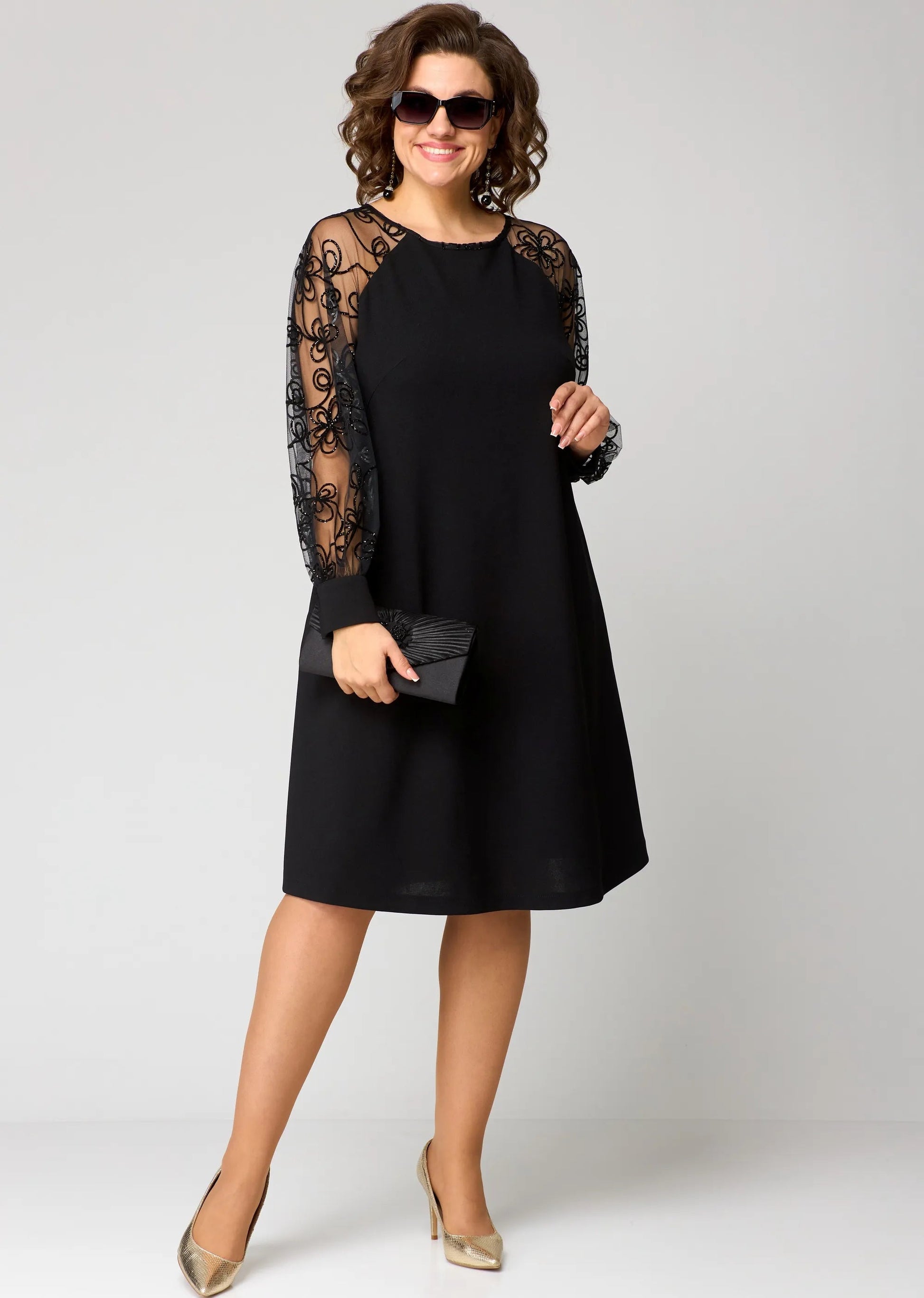 Edyth Elegant White Lace Dress - Long Sleeves, Relaxed Fit, Formal Appeal 0