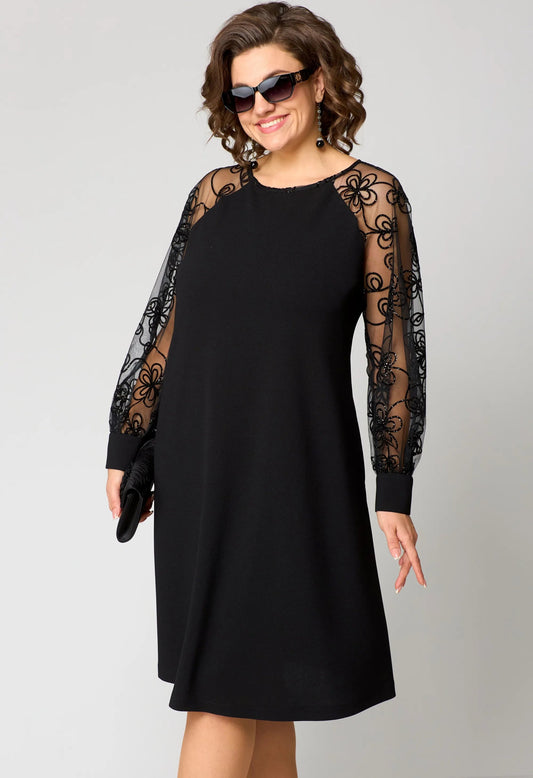Edyth Elegant White Lace Dress - Long Sleeves, Relaxed Fit, Formal Appeal 1