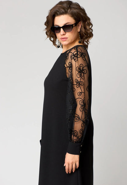Edyth Elegant White Lace Dress - Long Sleeves, Relaxed Fit, Formal Appeal 3