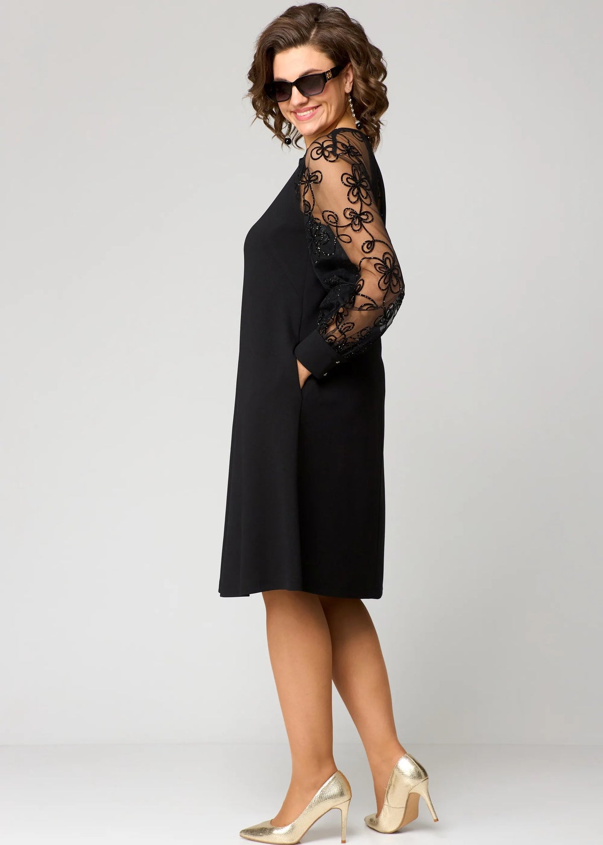 Edyth Elegant White Lace Dress - Long Sleeves, Relaxed Fit, Formal Appeal 4