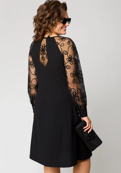 Edyth Elegant White Lace Dress - Long Sleeves, Relaxed Fit, Formal Appeal 5