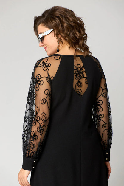 Edyth Elegant White Lace Dress - Long Sleeves, Relaxed Fit, Formal Appeal 6