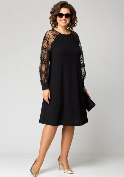 Edyth Elegant White Lace Dress - Long Sleeves, Relaxed Fit, Formal Appeal 8