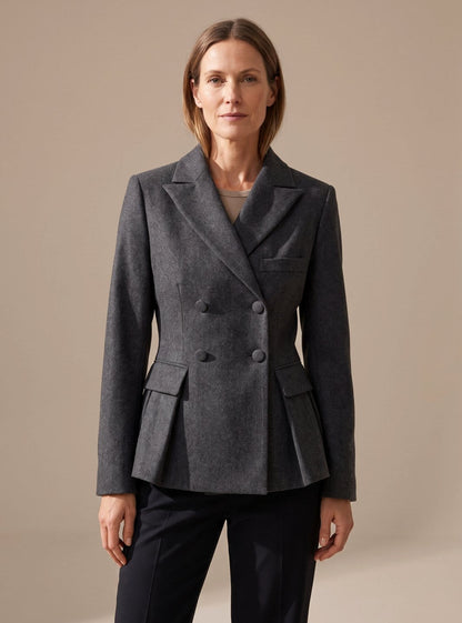 Elegant Black Blazer - Double-Breasted Peplum Design with Notch Lapel 0