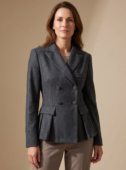 Elegant Black Blazer - Double-Breasted Peplum Design with Notch Lapel 3