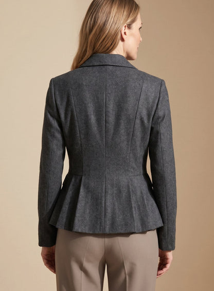 Elegant Black Blazer - Double-Breasted Peplum Design with Notch Lapel 4