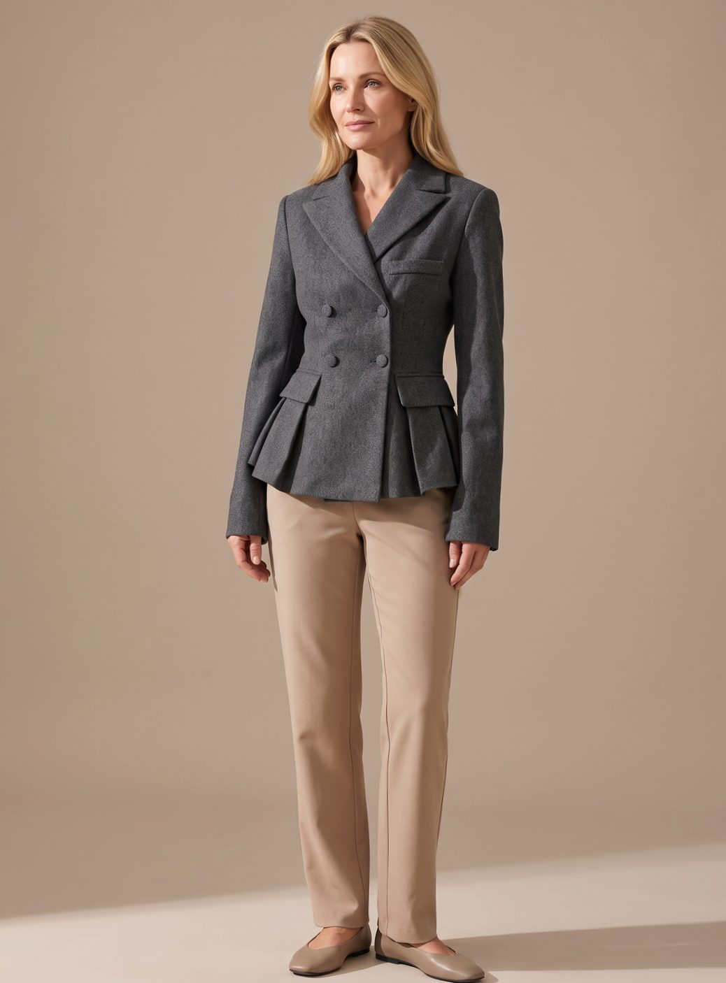 Elegant Black Blazer - Double-Breasted Peplum Design with Notch Lapel 5