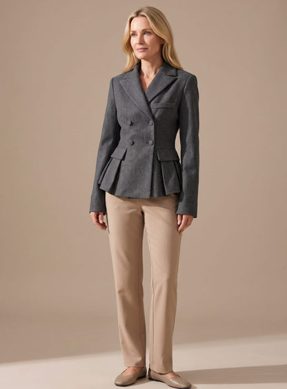 Elegant Black Blazer - Double-Breasted Peplum Design with Notch Lapel 5