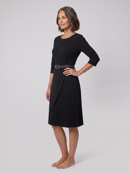 Elegant Black Midi Dress with Split Sleeves & Belted Waist for Cocktail Parties 0