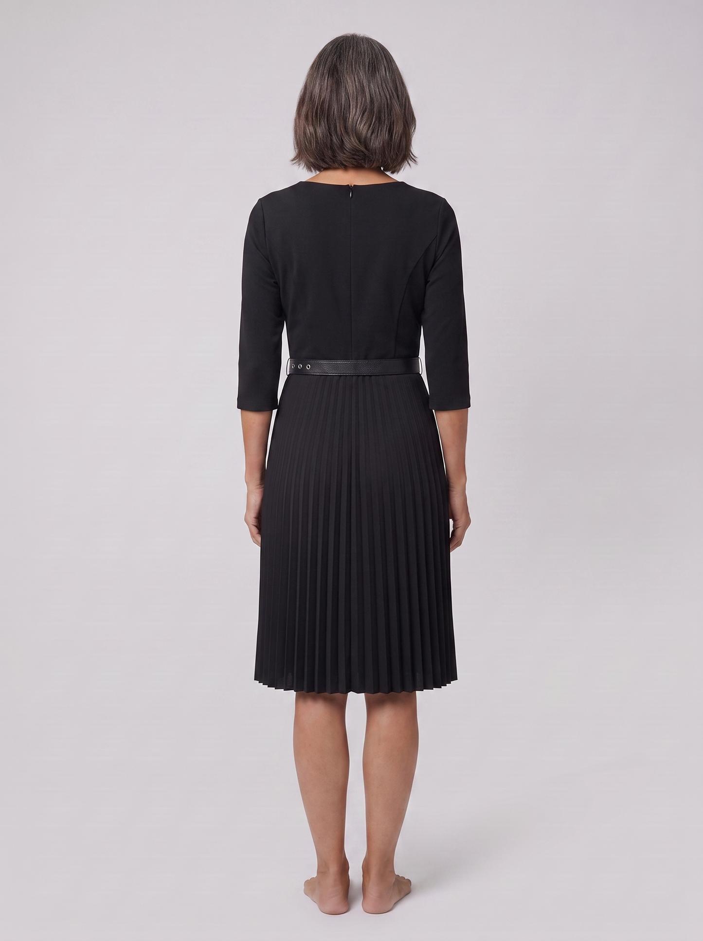 Elegant Black Midi Dress with Split Sleeves & Belted Waist for Cocktail Parties 2