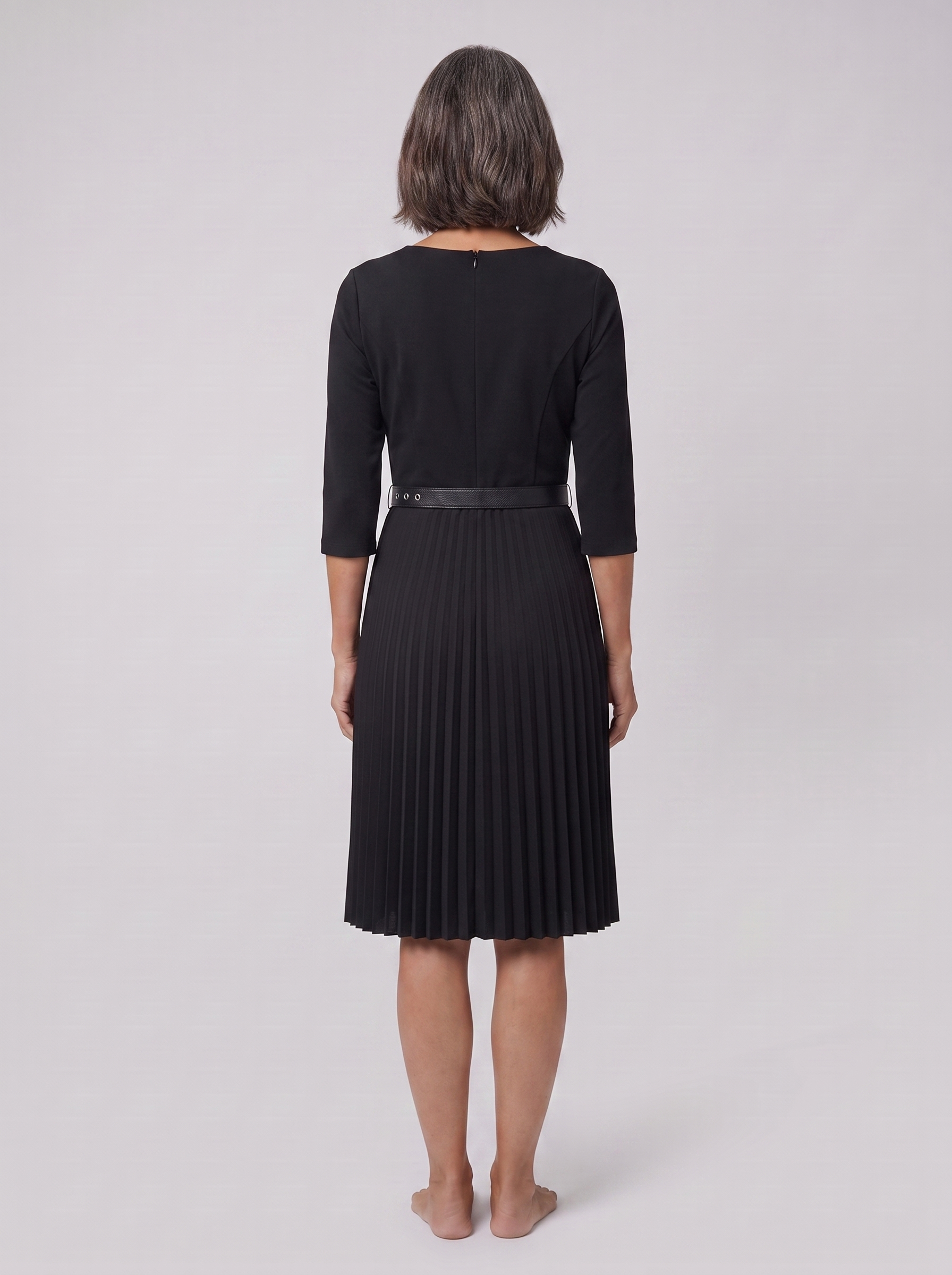 Elegant Black Midi Dress with Split Sleeves & Belted Waist for Cocktail Parties 2