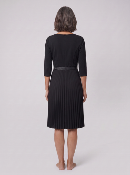 Elegant Black Midi Dress with Split Sleeves & Belted Waist for Cocktail Parties 2
