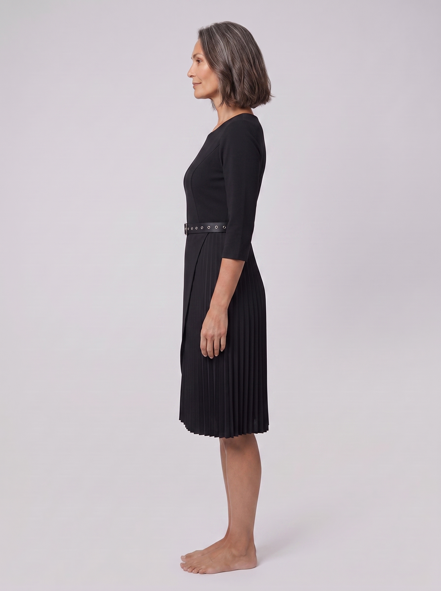 Elegant Black Midi Dress with Split Sleeves & Belted Waist for Cocktail Parties 3