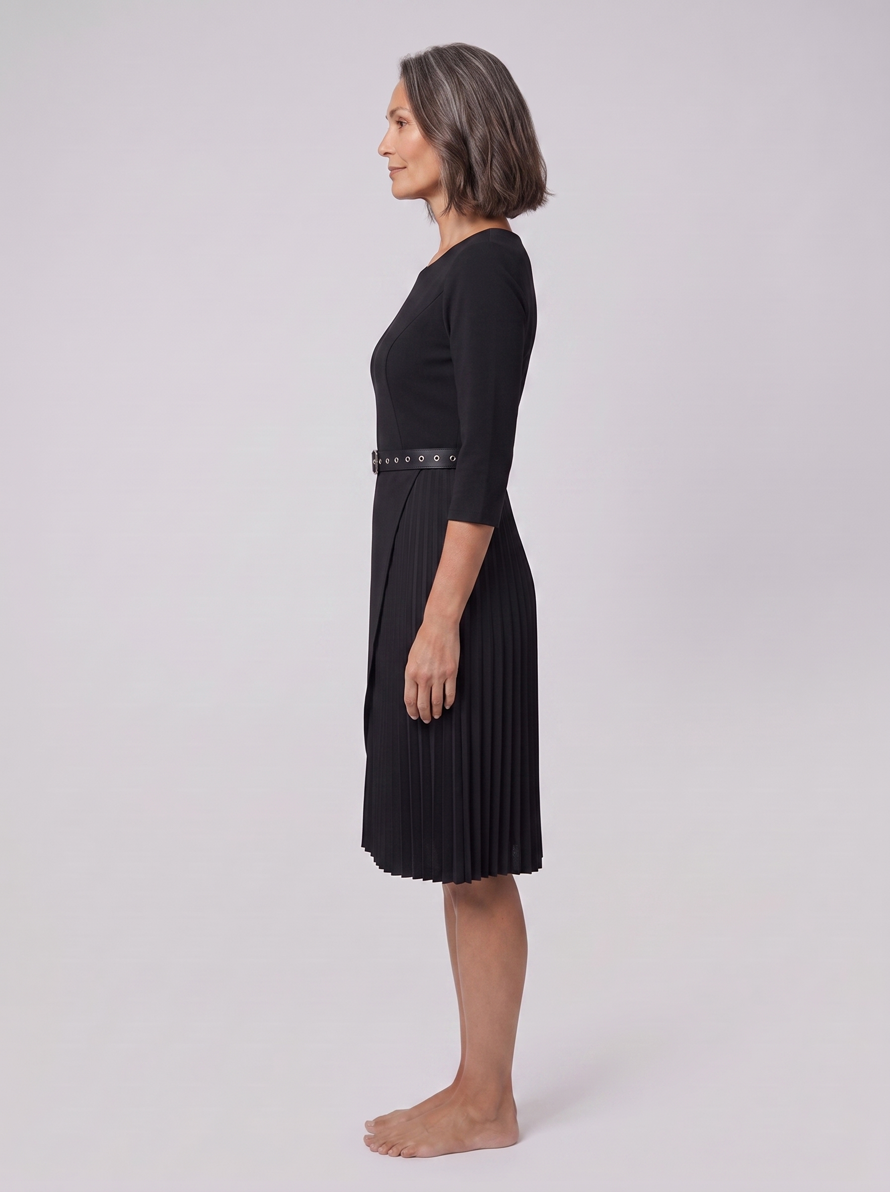 Elegant Black Midi Dress with Split Sleeves & Belted Waist for Cocktail Parties 3