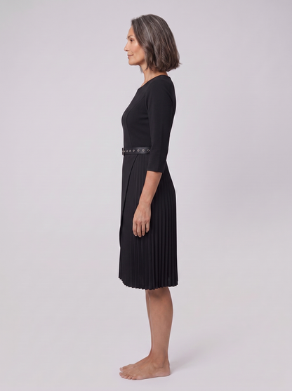 Elegant Black Midi Dress with Split Sleeves & Belted Waist for Cocktail Parties 3