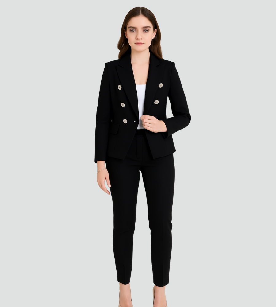 Elegant Double-Breasted Formal Suit with Jacket and Pants - Tailored Fit, Smooth Fabric 0