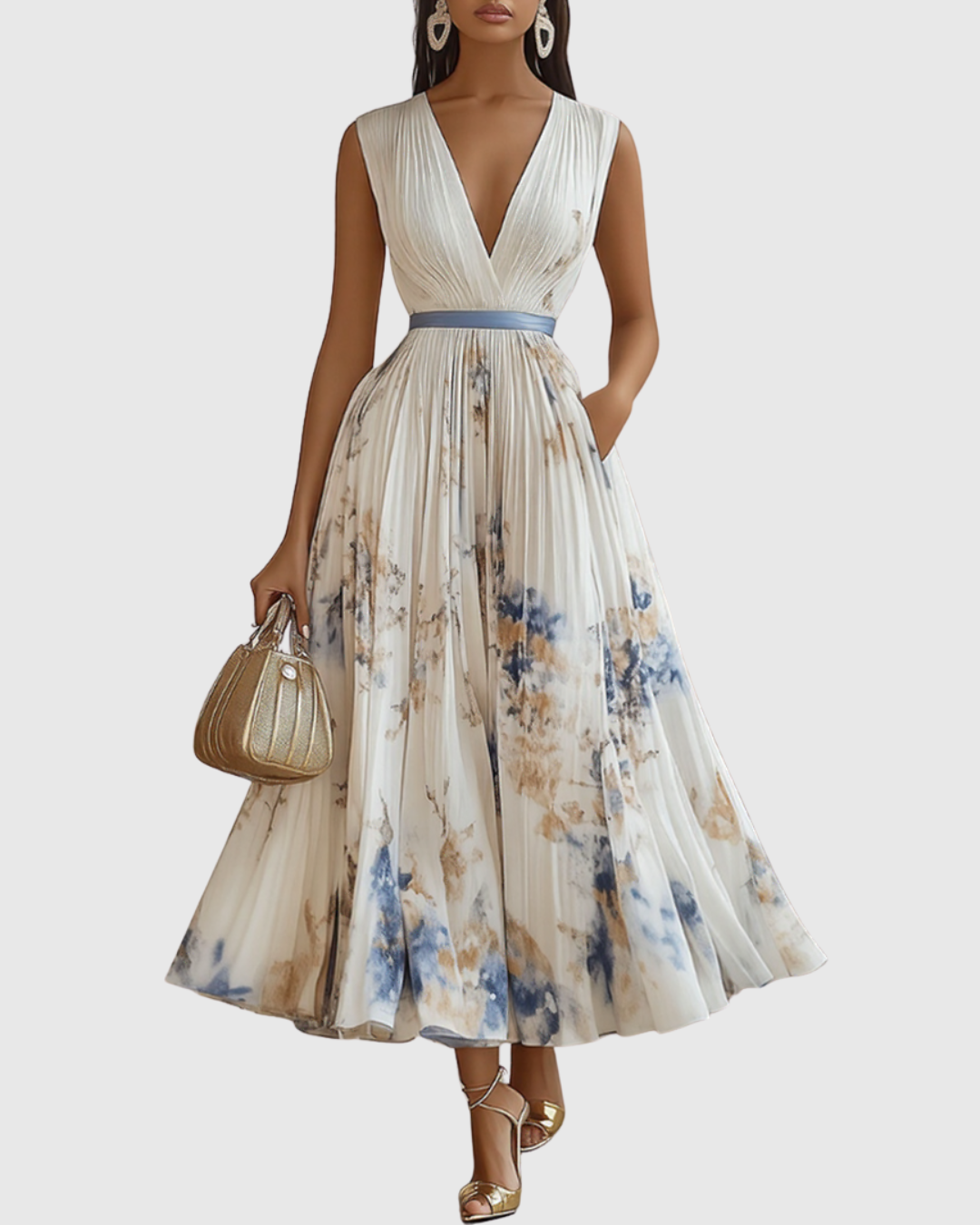 Elegant Floral Long Sleeve Maxi Dress with Waist Tie for Special Occasions 0