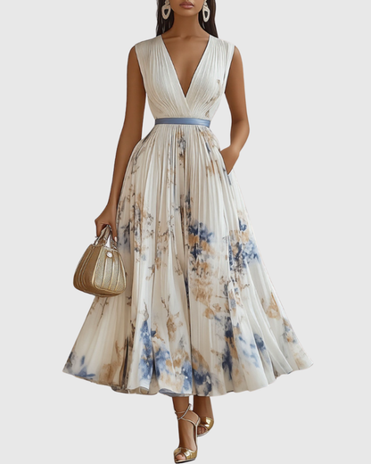 Elegant Floral Long Sleeve Maxi Dress with Waist Tie for Special Occasions 0