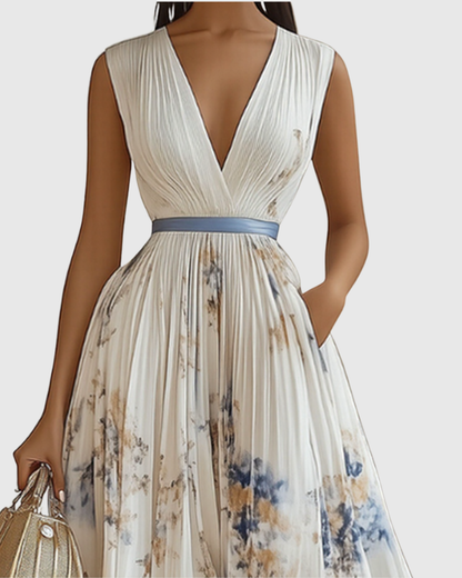 Elegant Floral Long Sleeve Maxi Dress with Waist Tie for Special Occasions 1