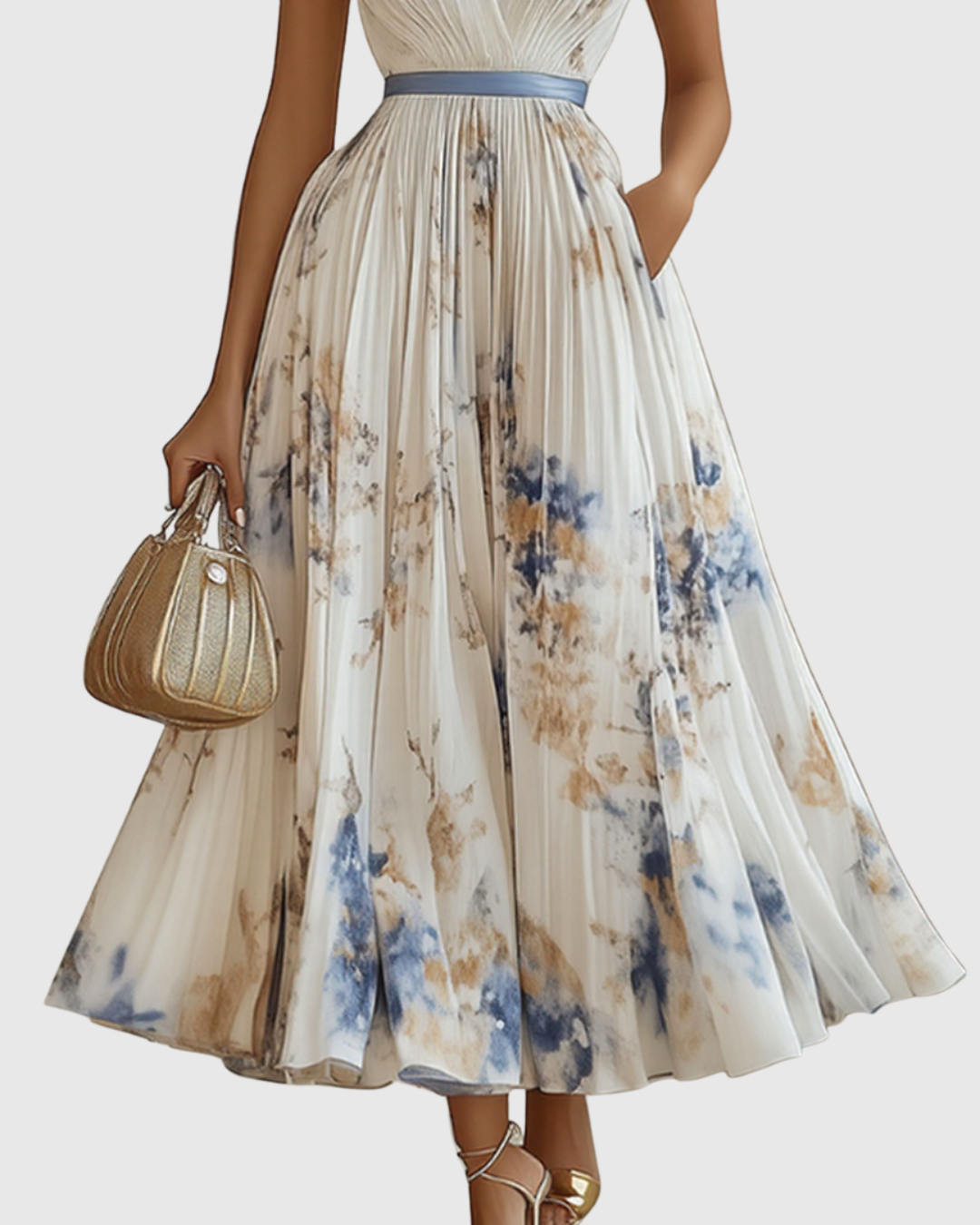 Elegant Floral Long Sleeve Maxi Dress with Waist Tie for Special Occasions 2