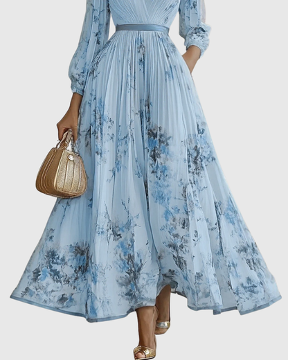 Elegant Floral Long Sleeve Maxi Dress with Waist Tie for Special Occasions 6