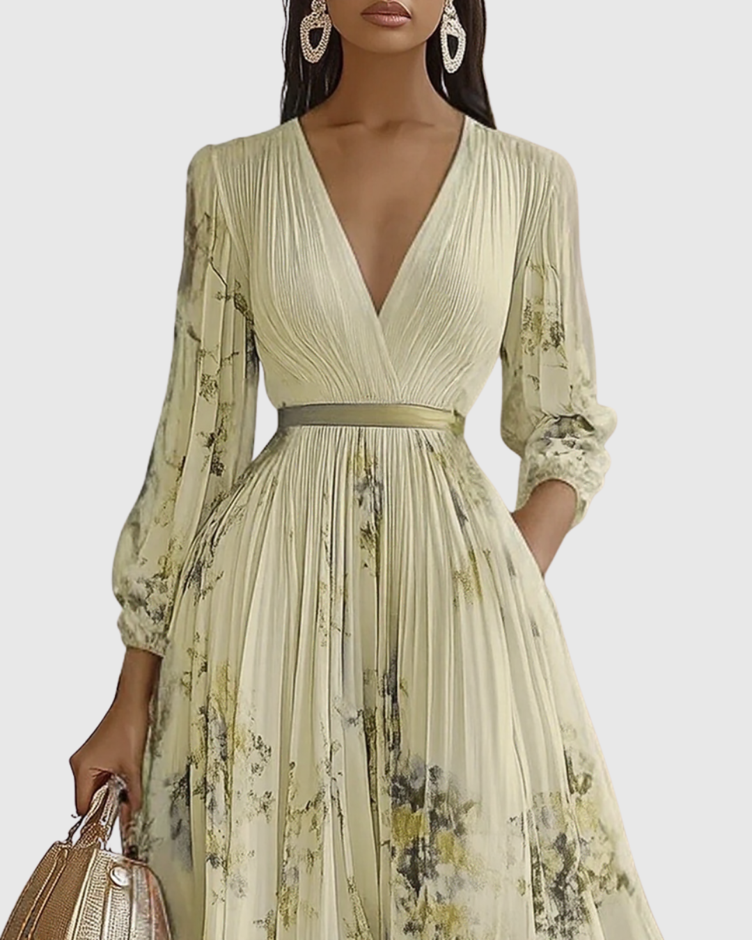 Elegant Floral Long Sleeve Maxi Dress with Waist Tie for Special Occasions 8