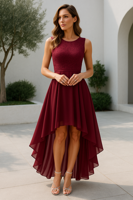 Elegant High Low Dress - Satin Cowl Neck A-Line for Wedding Guest & Cocktail Events 0