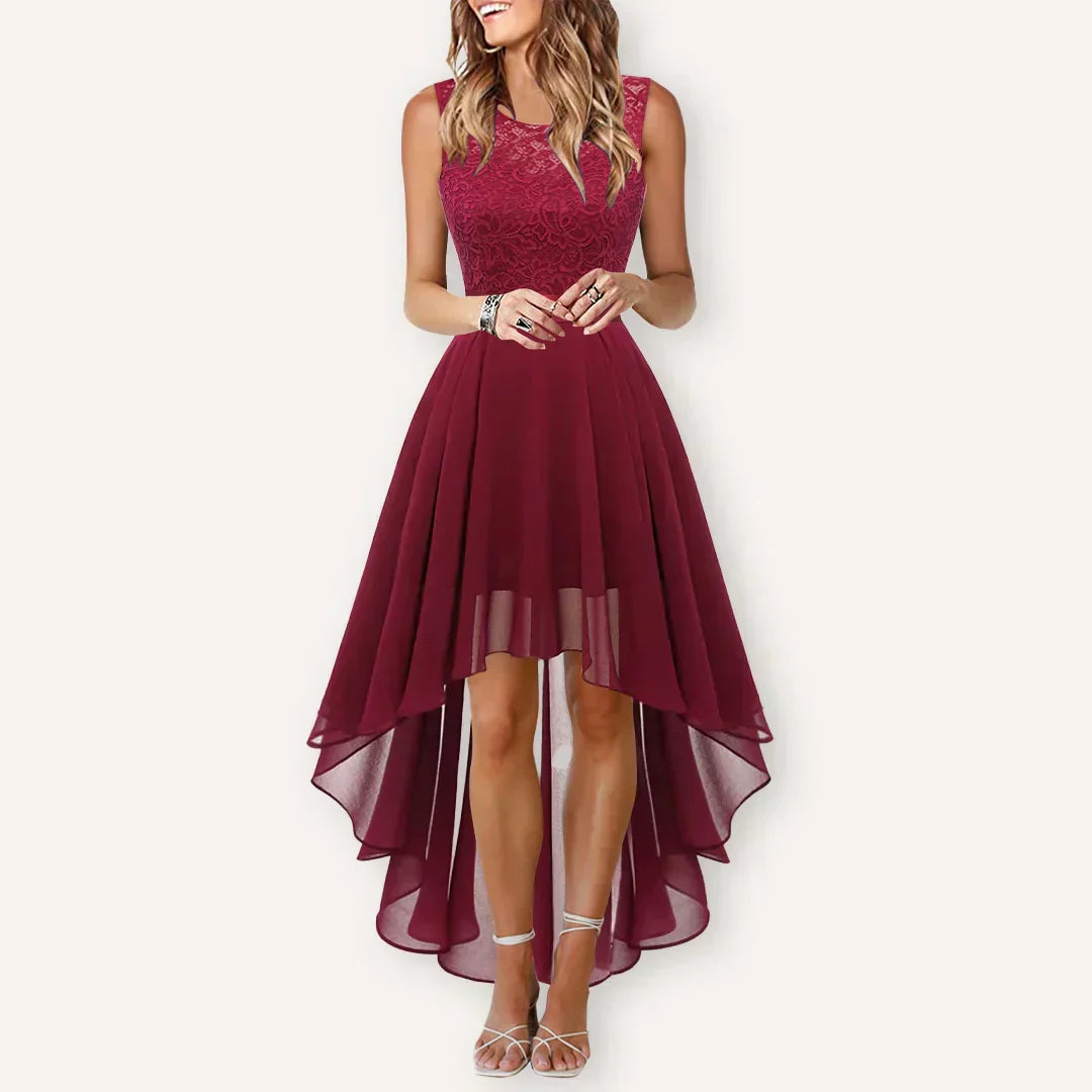Elegant High Low Dress - Satin Cowl Neck A-Line for Wedding Guest & Cocktail Events 2