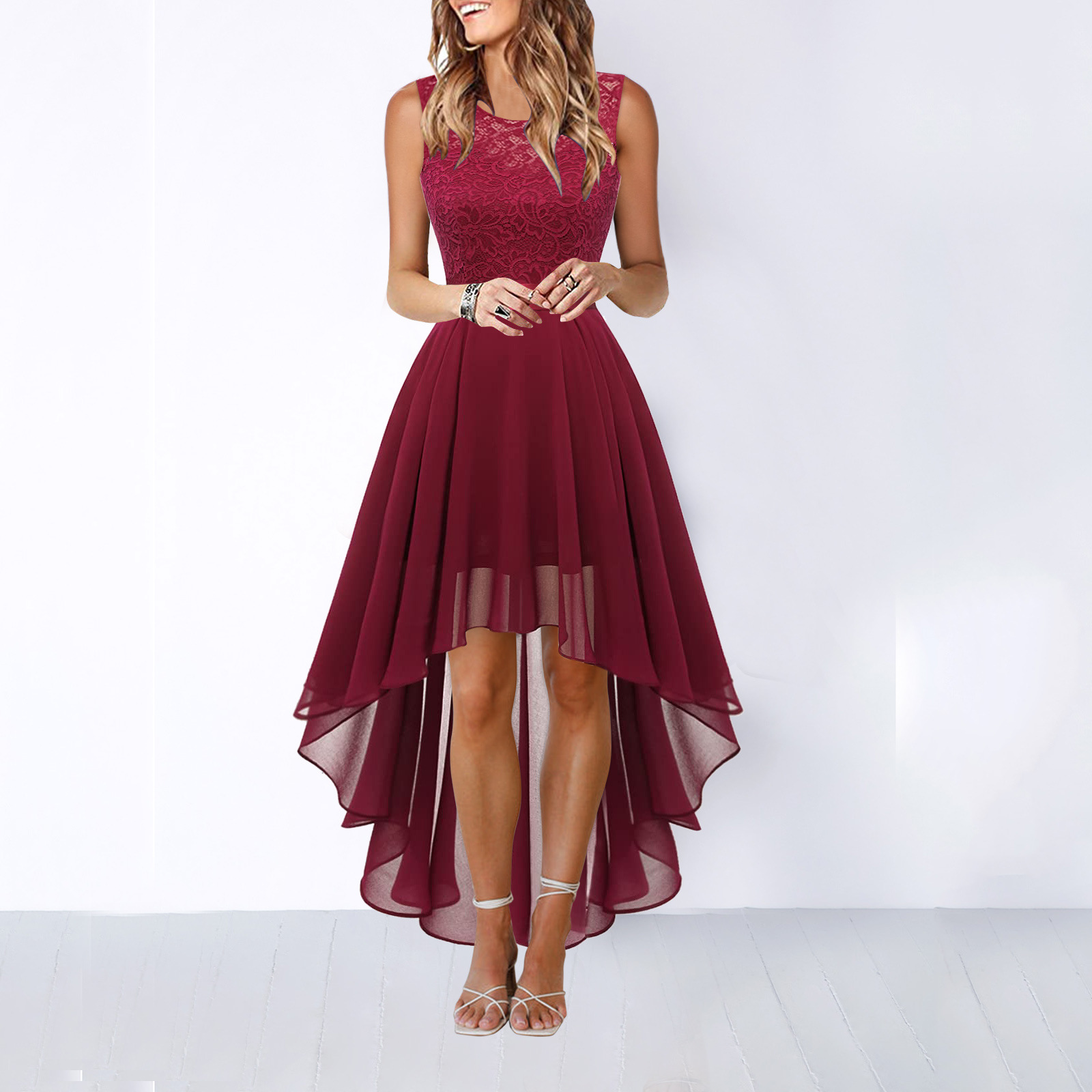 Elegant High Low Dress - Satin Cowl Neck A-Line for Wedding Guest & Cocktail Events 3