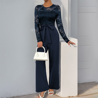 Elegant Lace Jumpsuit with Bell Sleeves and Ruched Waist for Special Occasions 2