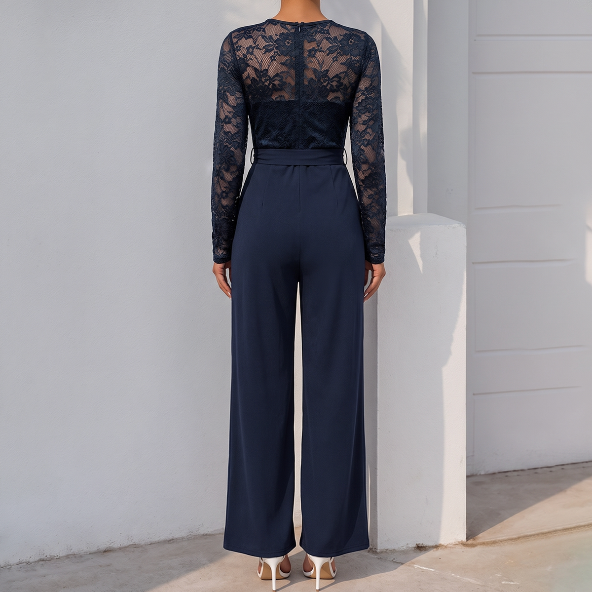 Elegant Lace Jumpsuit with Bell Sleeves and Ruched Waist for Special Occasions 3