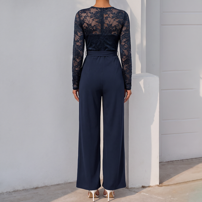 Elegant Lace Jumpsuit with Bell Sleeves and Ruched Waist for Special Occasions 3